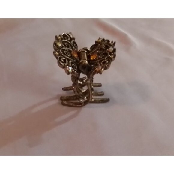 Vintage Butterfly Metal Hair Claw Clip Rhinestone Accents & Intricate Filigree - Picture 2 of 4